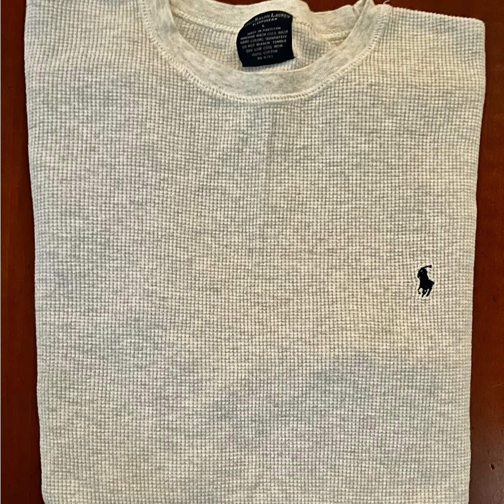 Polo by Ralph Lauren Long Sleeve 100% Cotton Waffle Large Gray Tee Shirt